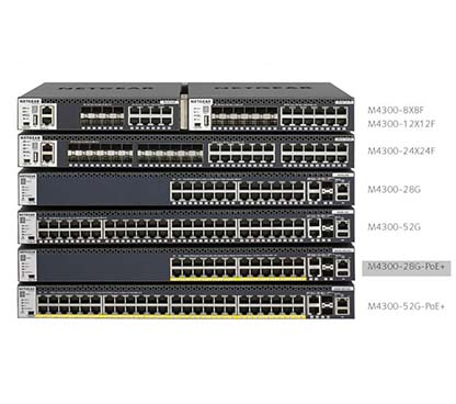Netgear GSM4328PB-100NES NETGEAR M4300-28G-PoE+ (1,000W PSU) Stackable Managed Switch with 24x1G PoE+ and 4x10G including 2x10GB