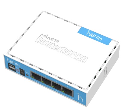 Mikrotik (HAP LITE CLASSIC) RB941-2nD con CPU de 650MHz, 32MB de RAM, 4xLAN, 2.4Ghz 802.11b/g/n 2x2 wireless de doble cadena 802.11b/g/n
